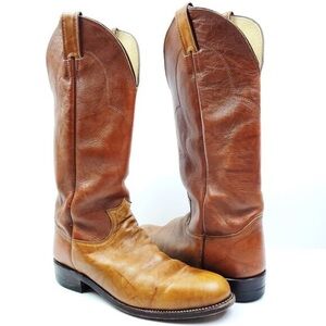 Justin Boots Vintage Made USA Two Tone Leather Western Cowboy Pull On Men 8.5 A